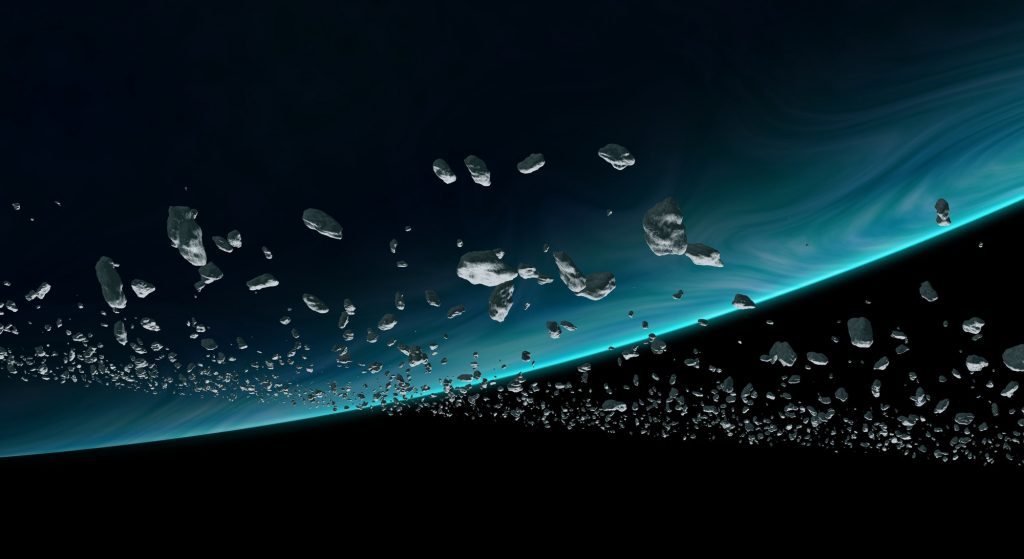 astéroïdes orbitant sur une planète Bleue @claudioventrella