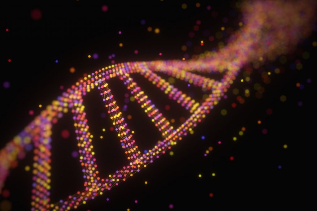 3D illustration. Colorful DNA molecule. Concept image of a structure of the genetic code by ktsimage.
